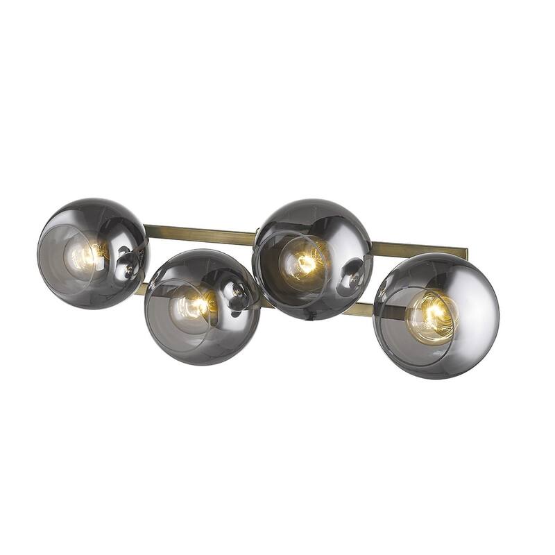 Modern Hardwired Brass and Grey Wall Sconce 4-Light Flush Mount with E26 Base and Smoke Glass Globes