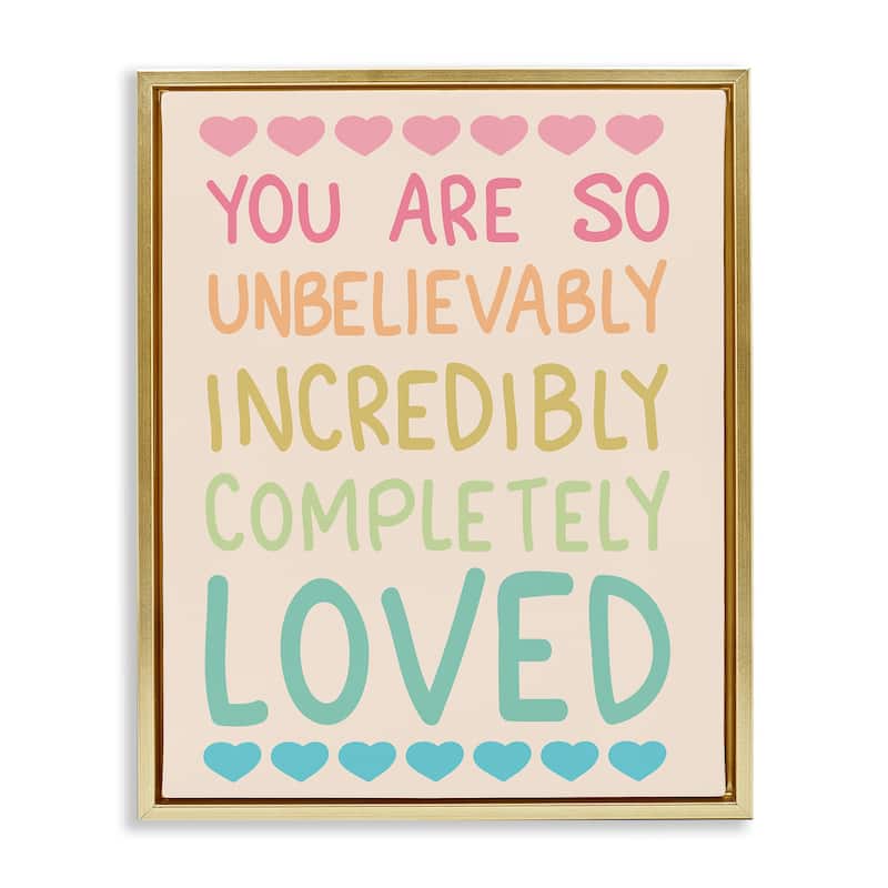 Stupell Completely Loved with Hearts Framed Floater Canvas Wall Art Design By Sweet Melody Designs - 25 x 31 - Gold