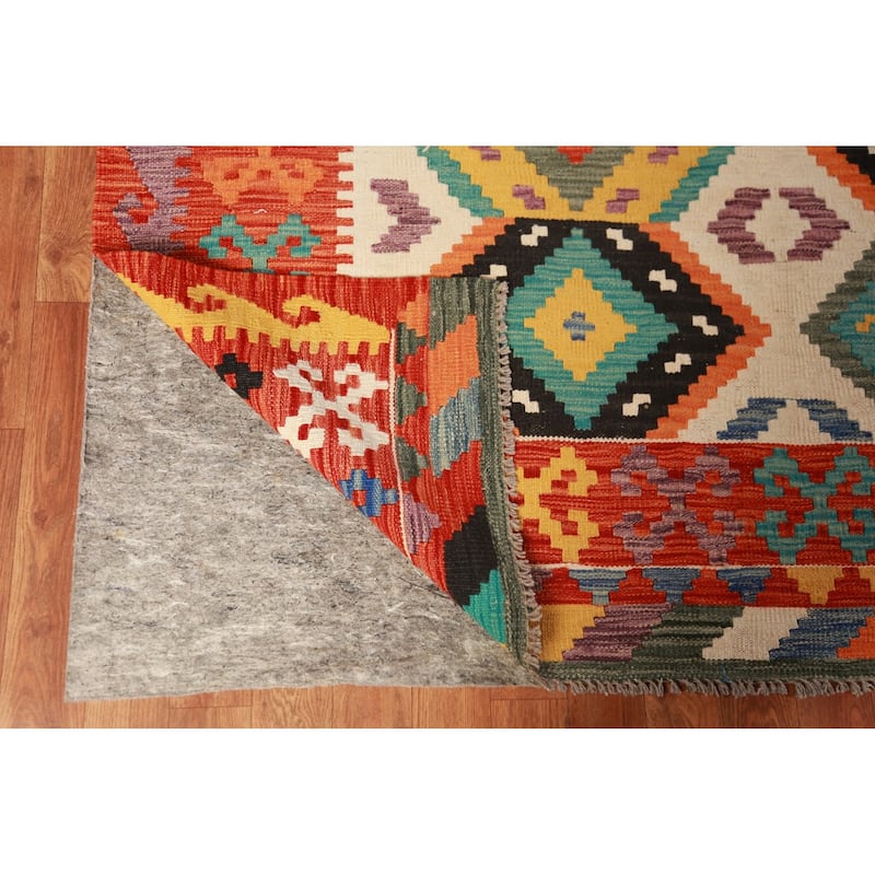 Geometric Kilim Oriental Area Rug Hand-Woven Reversible Wool Carpet - 8'8"x 11'2"
