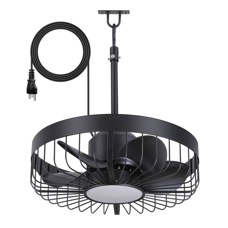 19" Waterproof Plug-in Outdoor Ceiling Fan with Light and Remote(5-Blade)