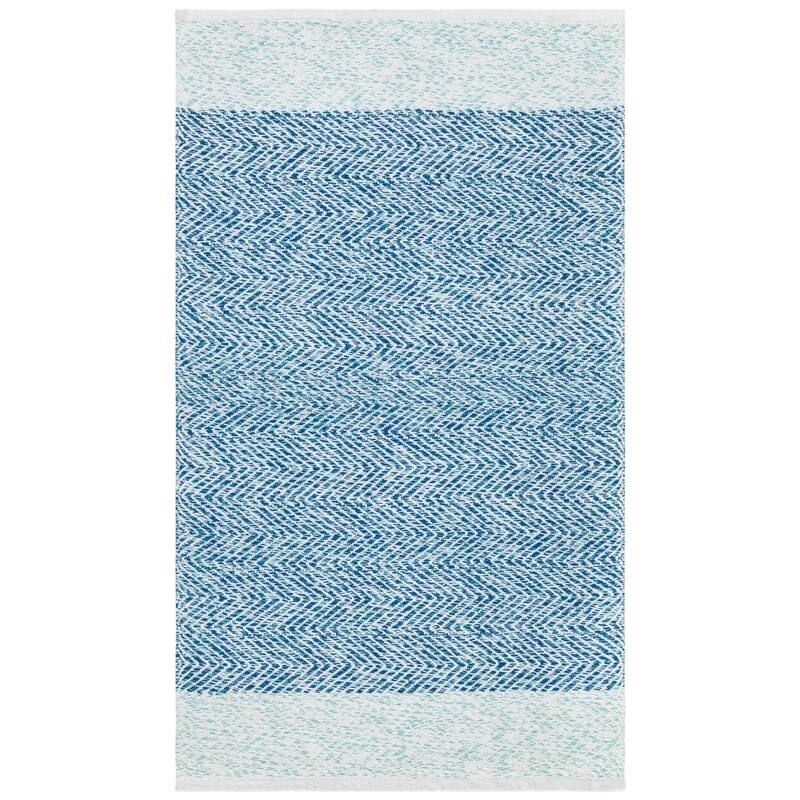 SAFAVIEH Handmade Nantucket Berdi Modern & Contemporary Geometric Cotton - 3' x 5' - Ivory/Blue - Rectangle