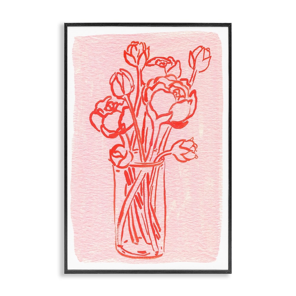 Stupell Outlined Peony Vase Framed Giclee Art Design By Hannah Moren