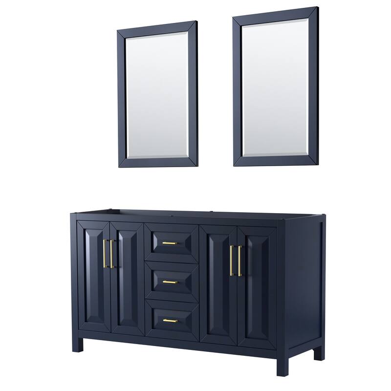 Wyndham Collection Daria 59" Double Free Standing Vanity Cabinet - - Dark Blue / Brushed Gold Hardware