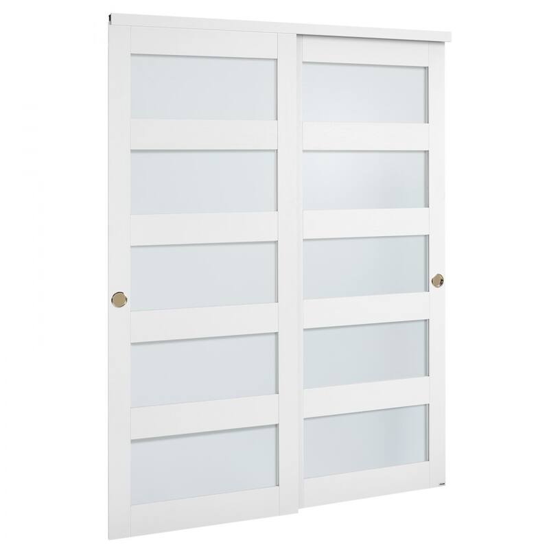White Wood MDF Sliding Closet Doors with Frosted Glass Panels - 60x80