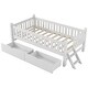 preview thumbnail 6 of 10, White Solid Wood Platform Bed with Guardrail and 2 Drawers,Twin Size Kids Bed