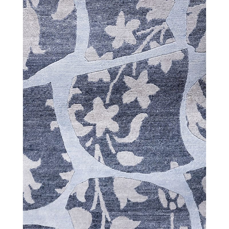 Modern One-of-a-Kind Hand-Knotted Area Rug - White, 9' 0" x 12' 3" - 9' 0" x 12' 3"