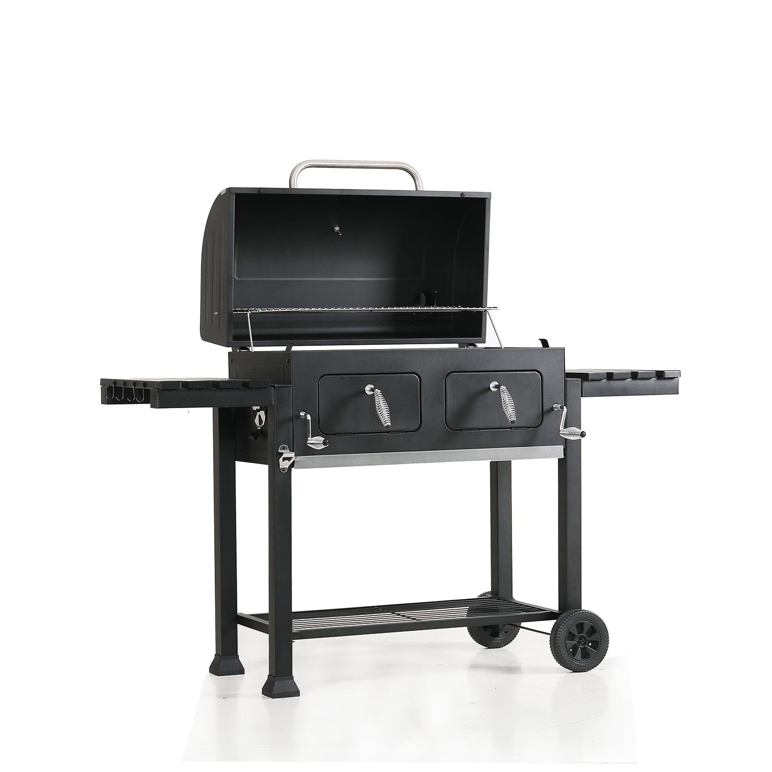 Double Door Charcoal Patio Grill with Side Shelf On Sale Bed