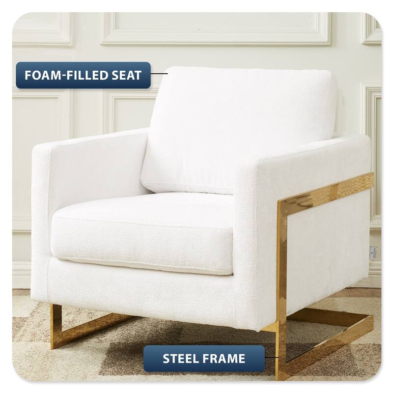 Lincoln Modern Boucle Arm Chair with Gold Stainless Steel Frame Upholstered Single Seater Sofa - 34.25" H x 31.5" W x 33.85" D
