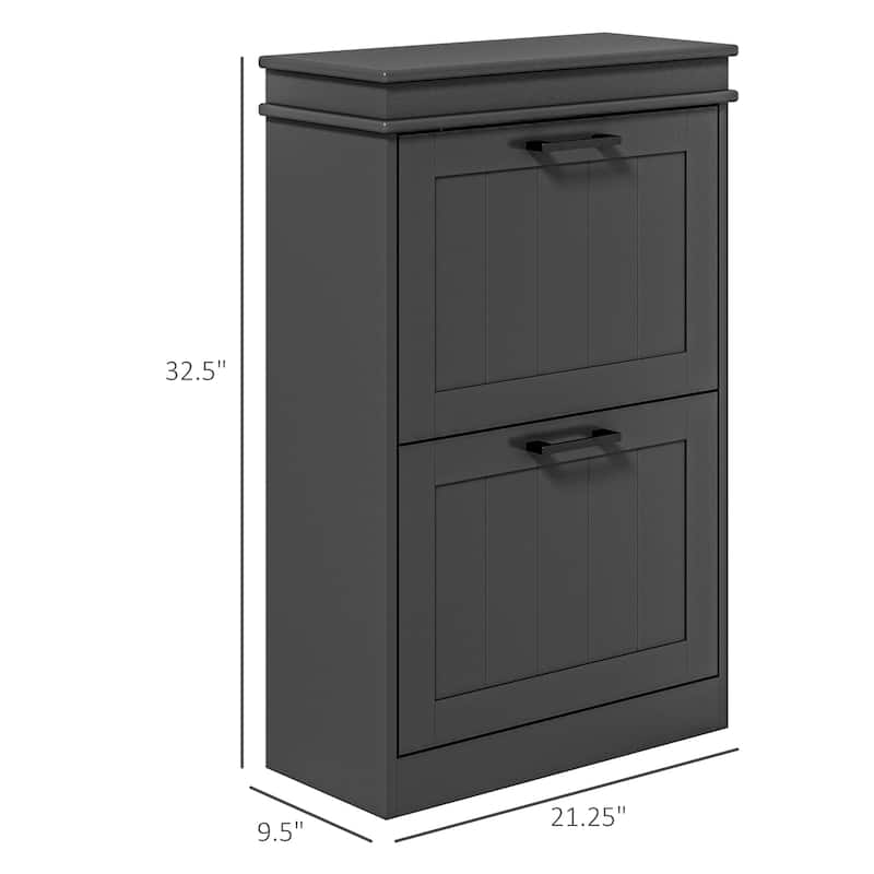 HOMCOM Shoe Cabinet for Entryway, Narrow Shoe Rack Storage Organizer with 2 Flip Drawers and Adjustable Shelves