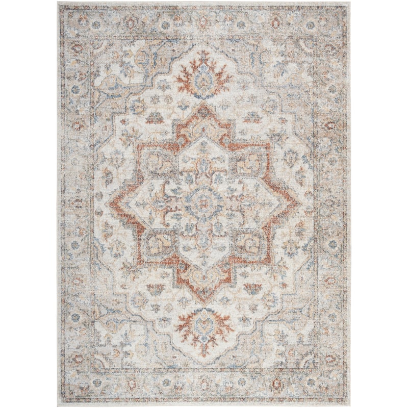 Nourison Abby Machine Washable Indoor only Persian Floral Area Rug. - 7' 10" x 10' - Grey/Multicolor - Rectangle