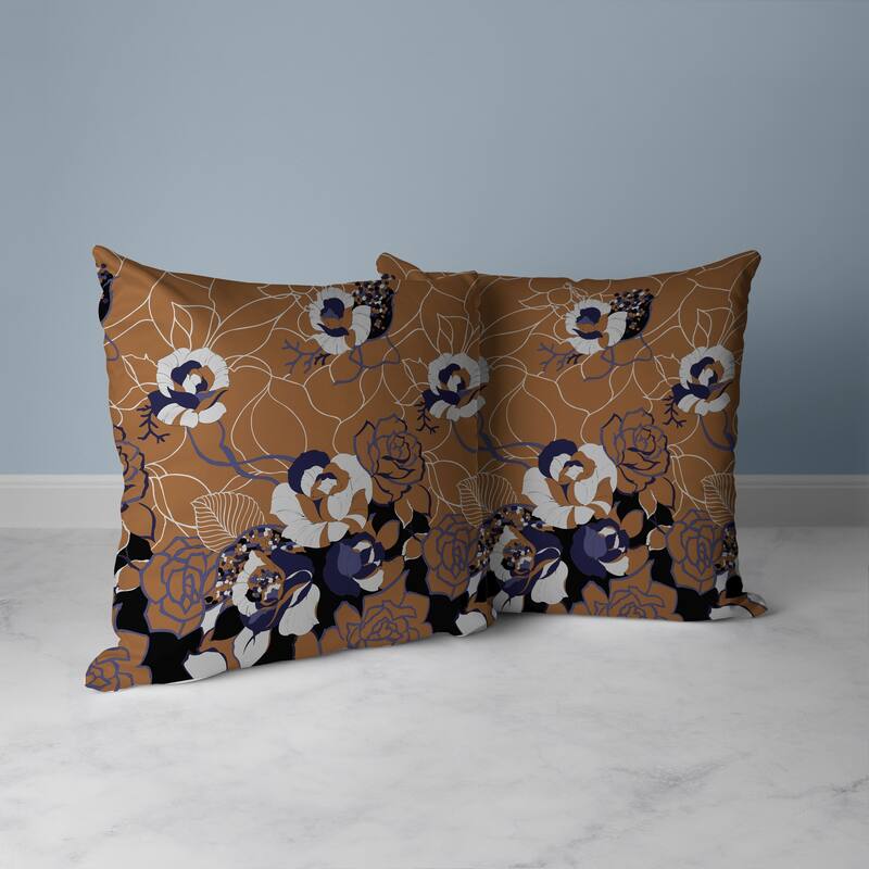 Regal Rose Retreat Faux Suede Reversible Throw Pillow Copper and Blue