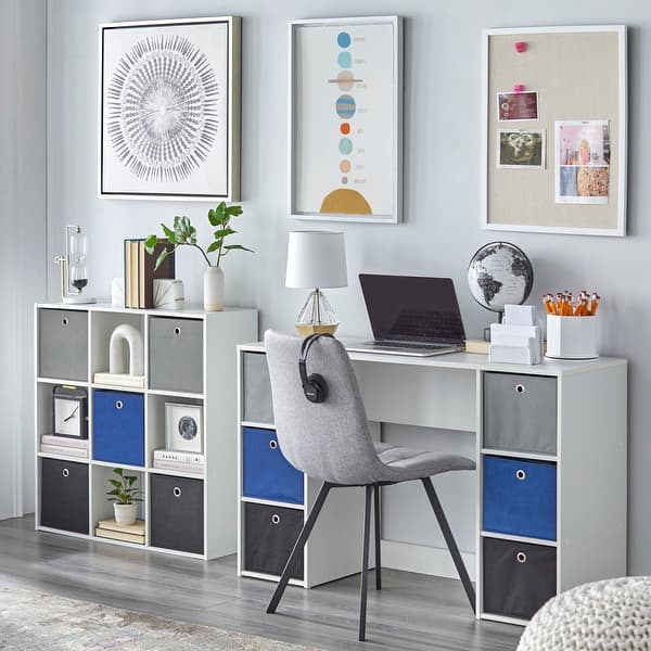 slide 2 of 4, Simple Living 'Jolie' White and Blue Writing Desk and 5-bin Bookcase Set