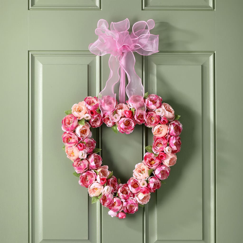 14" Garden Rose Heart Wreath