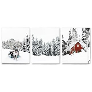 Canvas Triptych 3 Piece Art Set Cabin Snow Storms by Tanya Shumkina