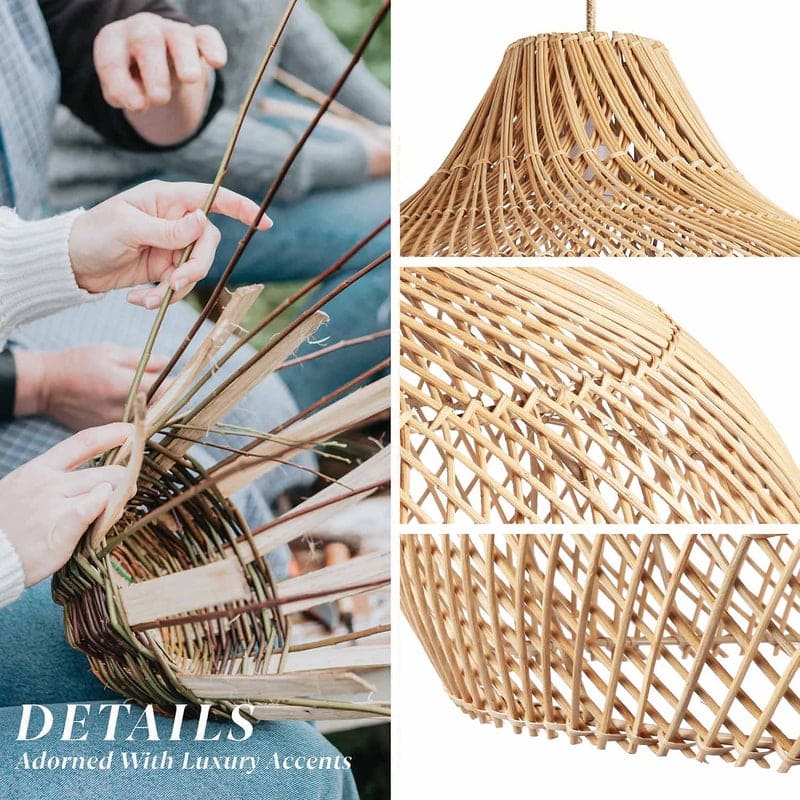 Kloe Brown Rattan Pendant Light – Handwoven Ceiling Light Fixture for Dining Room, or Bedroom in Boho & Coastal Style