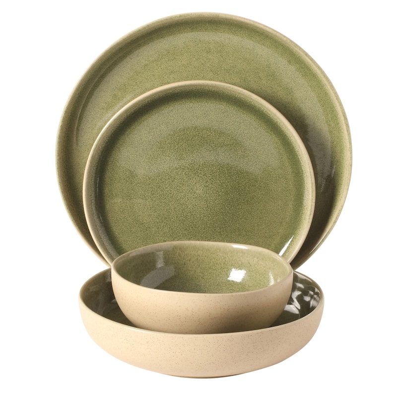 Gibson Elite Manila Bay 16-Piece & 12-Piece Stoneware Reactive Glaze Modern Artisan Dinnerware Set, Service for 4