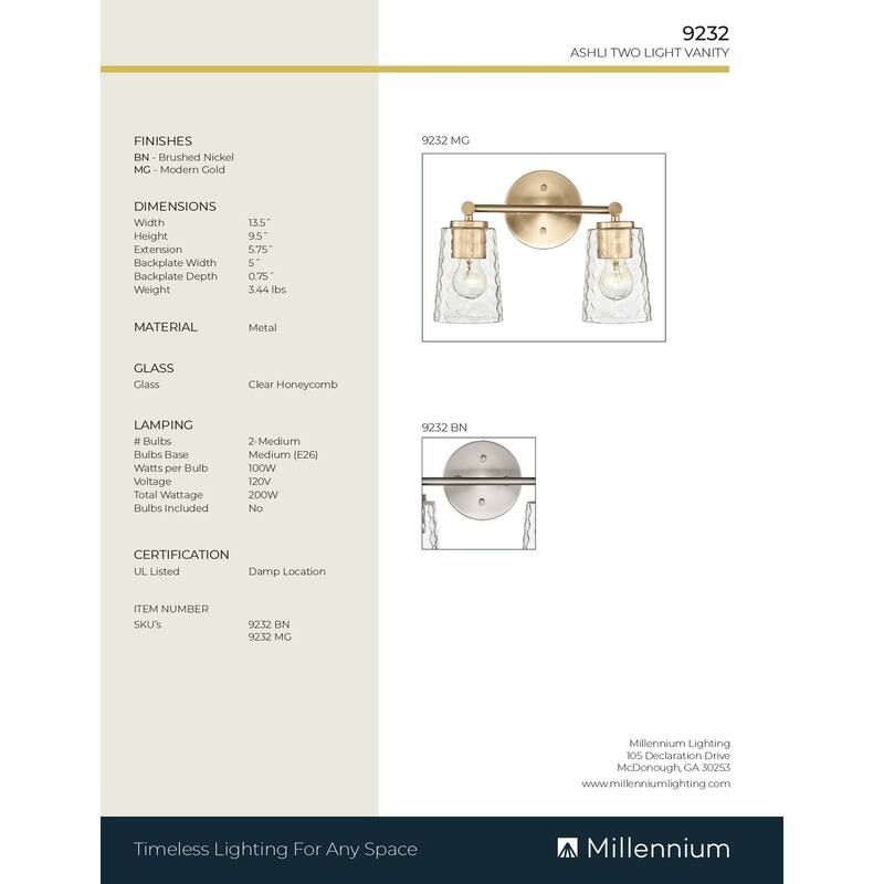 Millennium Lighting Ashli 2/4 Light Vanity Light with Clear Honeycomb Glass Shades