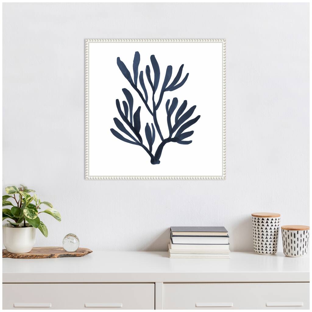 Kate and Laurel Sylvie Coastal Coral Seaweed Botanical 5 Framed Canvas by The Creative Bunch Studio