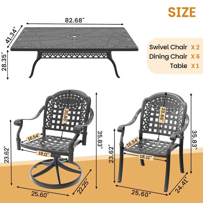 9-Piece Outdoor Dining Set with 1 Table and 8 Chairs, All-Weather Aluminum Outdoor Patio Sets