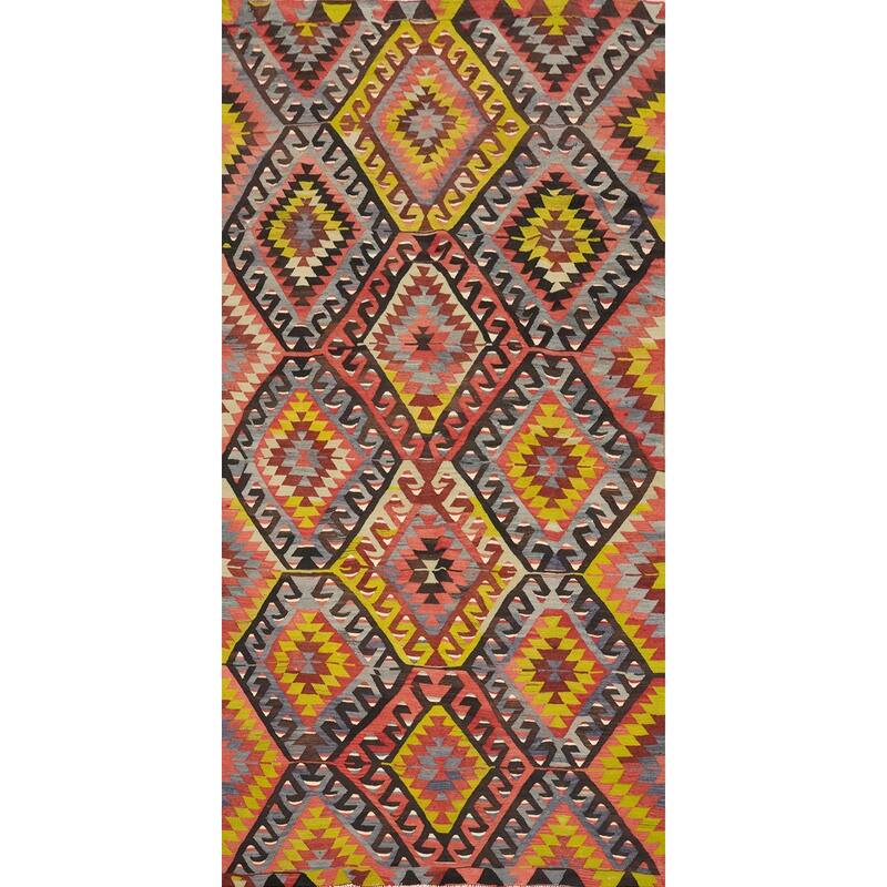 Hand Woven Oriental 100% Wool Carpet Southwestern Tribal Multi-Colored Kilim Area Rug - 10' 5'' X 5' 0''