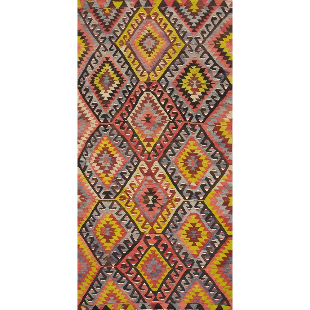 Hand Woven Oriental 100% Wool Carpet Southwestern Tribal Multi-Colored Kilim Area Rug - 10' 5'' X 5' 0''