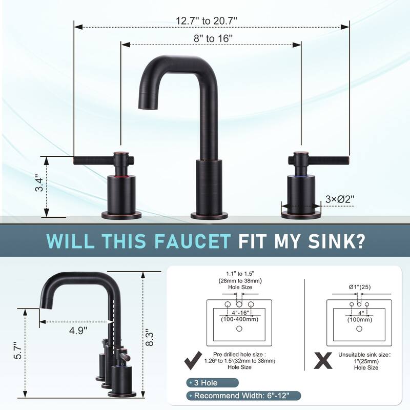 WOWOW 8 in. Widespread Double Handle Bathroom Faucet