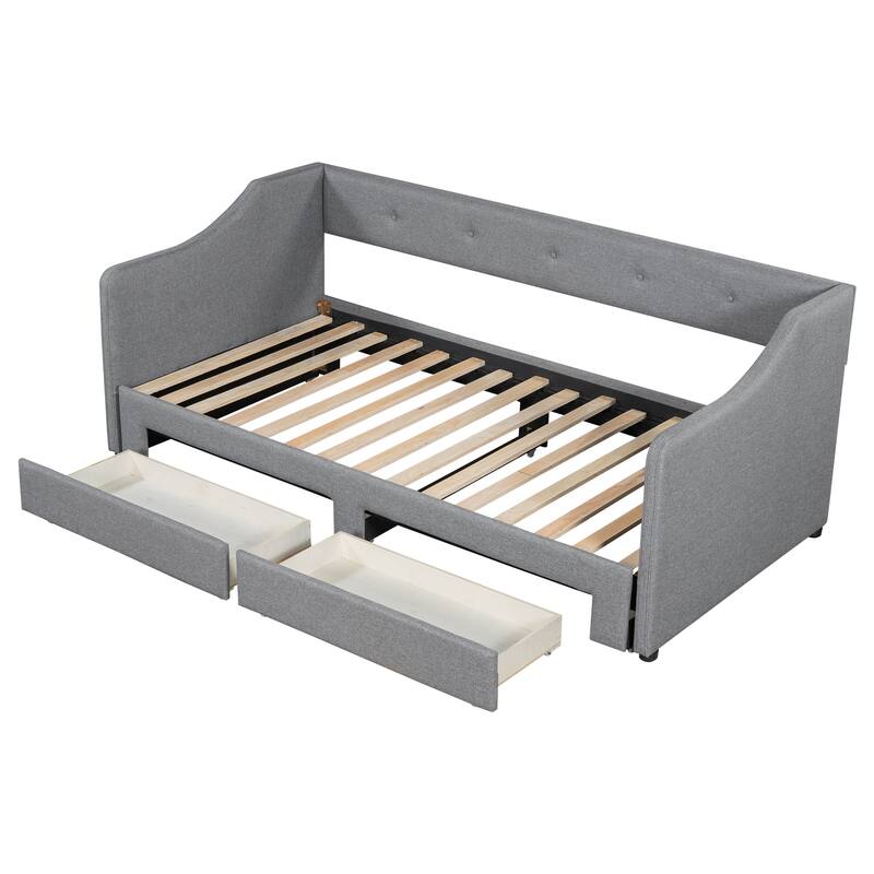 Twin XL to King Upholstered Daybed with Two Storage Drawers, Expandable Design, No Box Spring Required