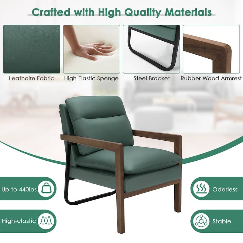 Costway Modern Accent Armchair Lounge Chair w/ Rubber Wood Legs & - 34.5'' x 26.5'' x 36''