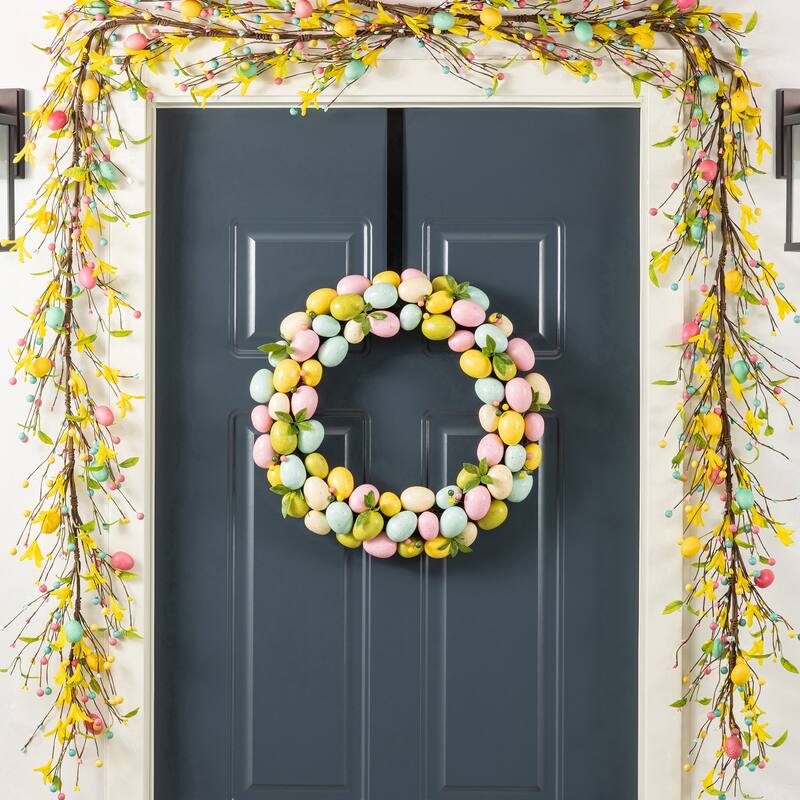 Glitzhome 18"D Easter Eggs Wreath for Front Door Wall Decoration