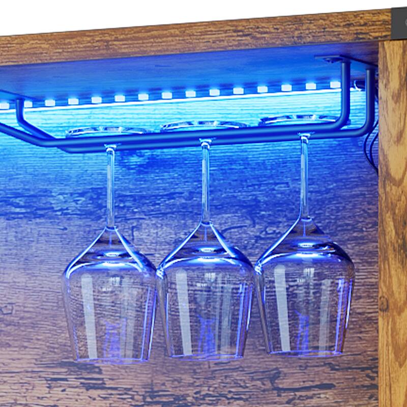 Moasis Bar Cabinet with Wine Rack LED Lights, Sideboard Buffet Storage Cabinet
