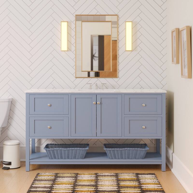 KitchenBathCollection Lakeshore 60" Single Bathroom Vanity with Engineered Carrara Top