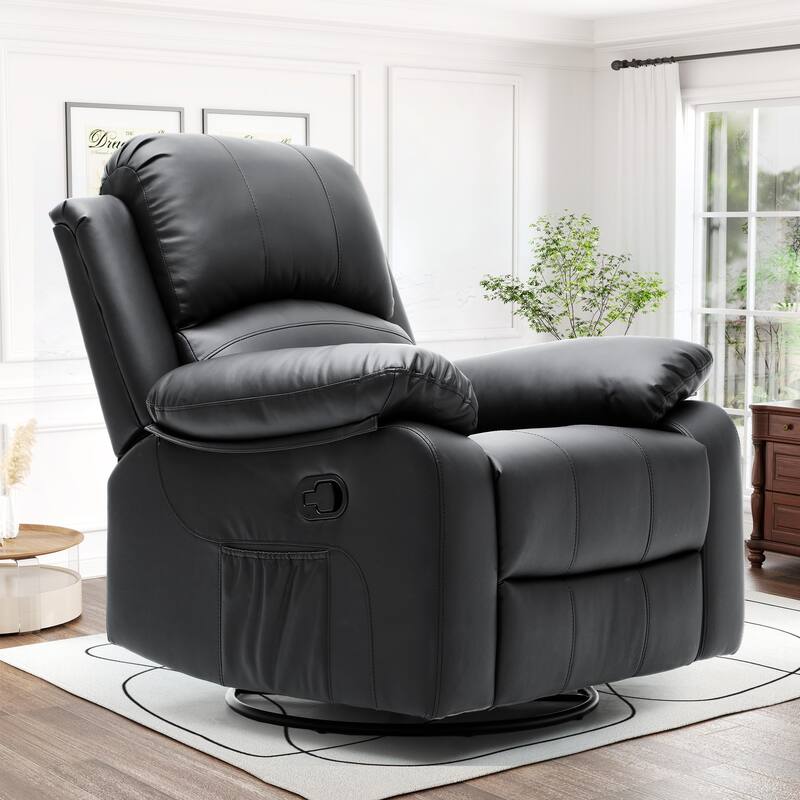 Moasis Beige Faux Leather Oversized Rocker Recliner Chair with Heat and Massage