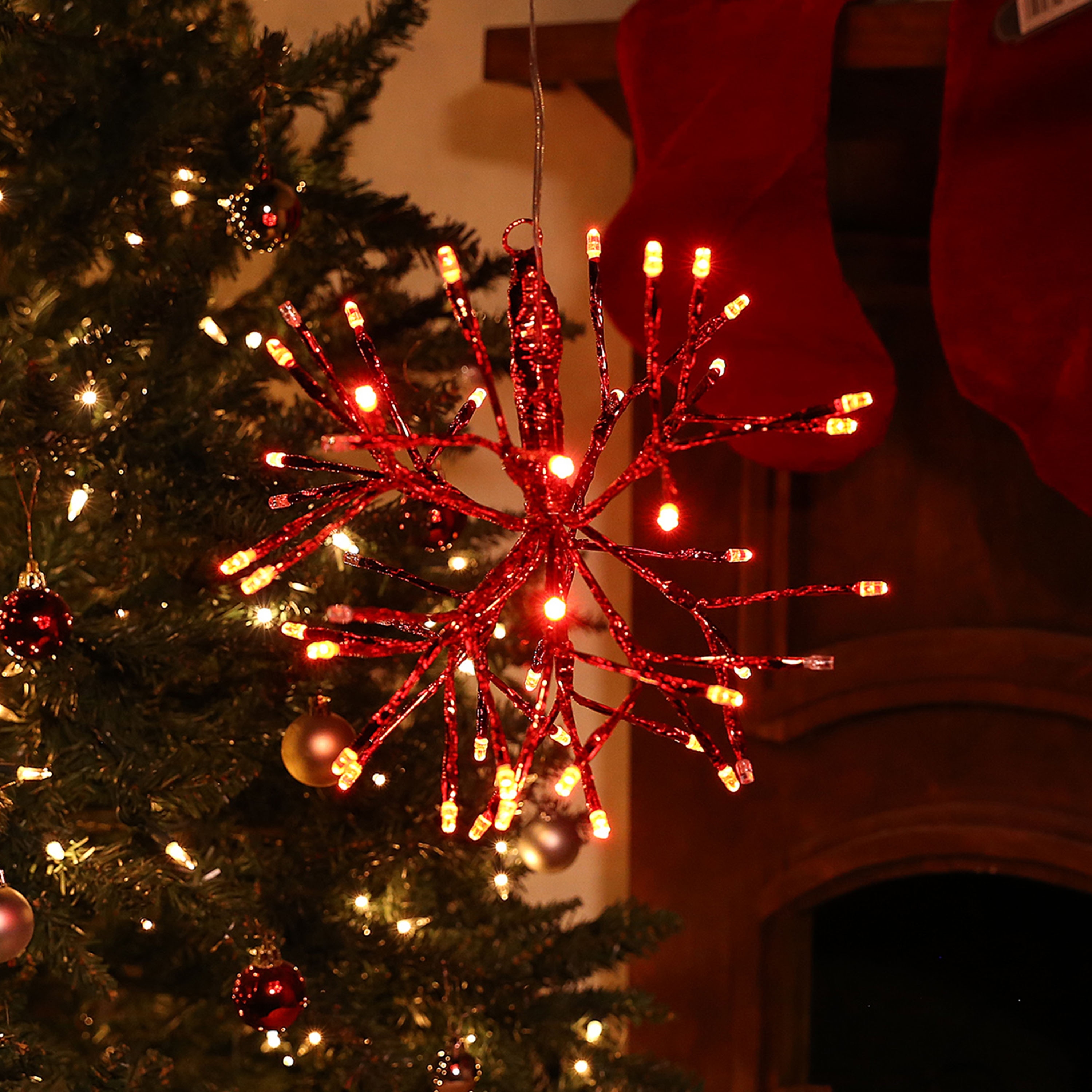 Shop Alpine Corporation Small Red Snowflake Ornament With Led