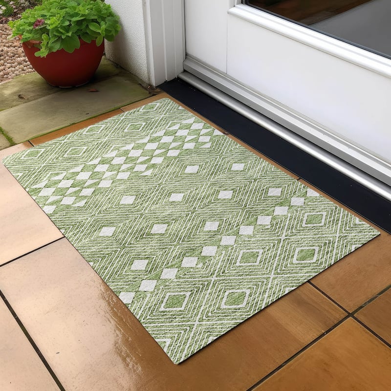 Machine Washable Indoor/ Outdoor Chantille Boho Moroccan Rug - Green - 1'8" x 2'6"