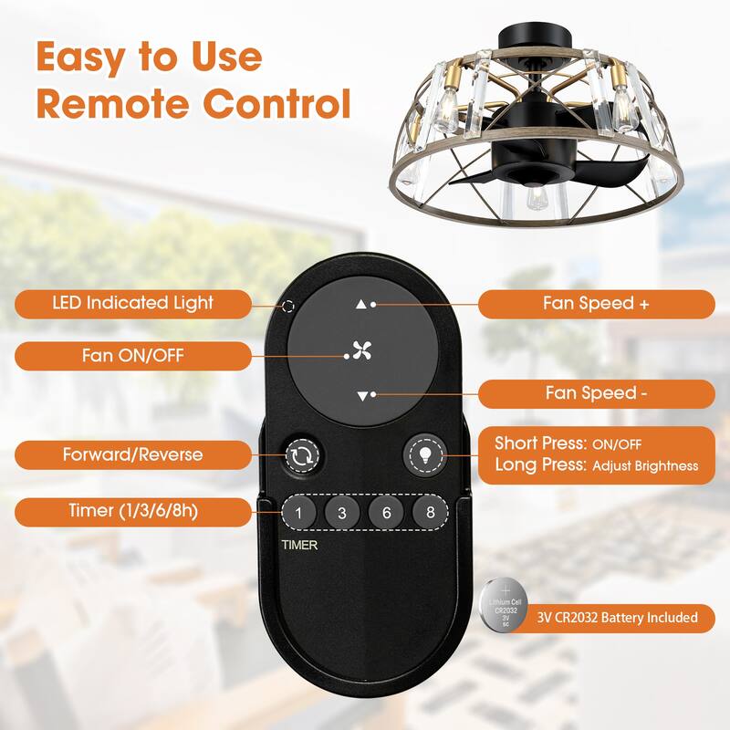 23" Modern Matte Black Reversible Caged DC Motor Ceiling Fan with Light and Remote - 23" W x 23" D x 13.2" H