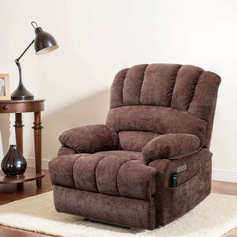 Chenille Large Electric Power Lift Massage & Heat, USB Port,Pockets - DarkBrown