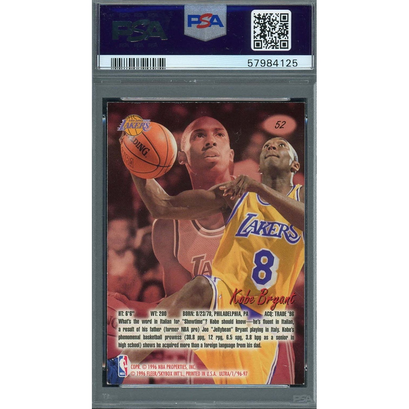 Kobe Bryant 1996 Fleer Ultra Basketball Rookie Card RC #52
