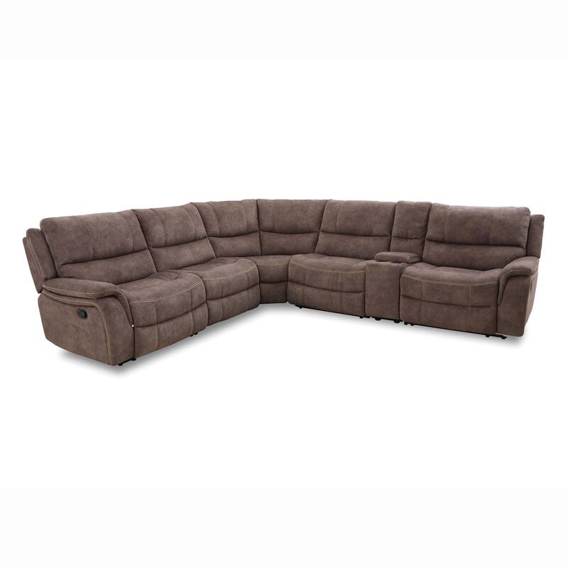 Furniture of America Jaen Brown Upholstered Manual Recline Sectional with Console and USB Port