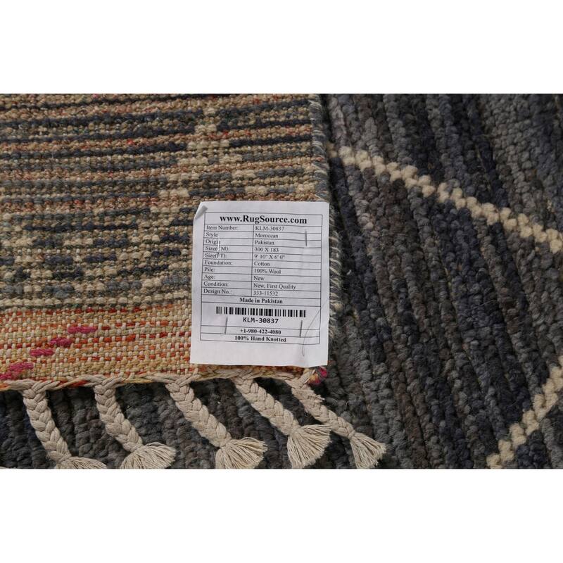 All-Over Trellis Moroccan Area Rug Hand-Knotted Wool Carpet - 6'0"x 9'10"