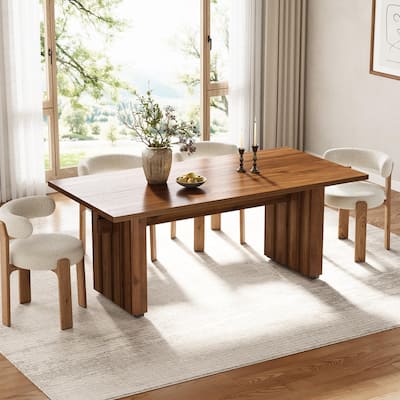 70.1'' Rustic Rectangle Dining Table, Wood Kitchen Table with Fluted Pedestal Base