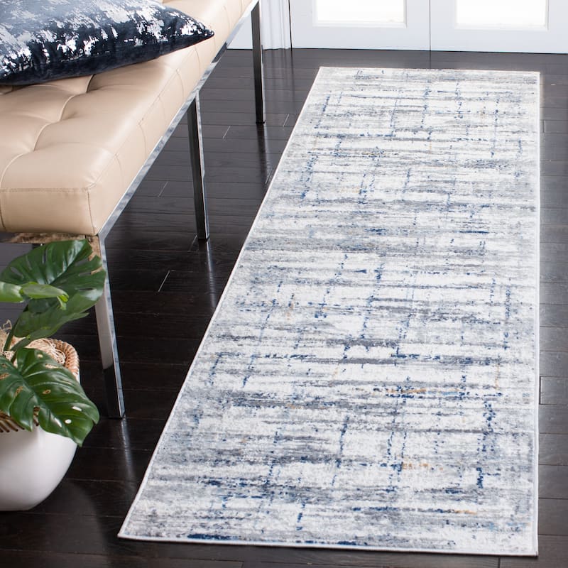 SAFAVIEH Amelia Machtelt Modern Abstract Rug - 2'3" x 8' Runner - Grey/Blue