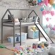 preview thumbnail 1 of 13, Twin Size Loft Bed with Slide, House Bed with Slide,Multi-Functional House Children's Wooden Loft Bed Gray