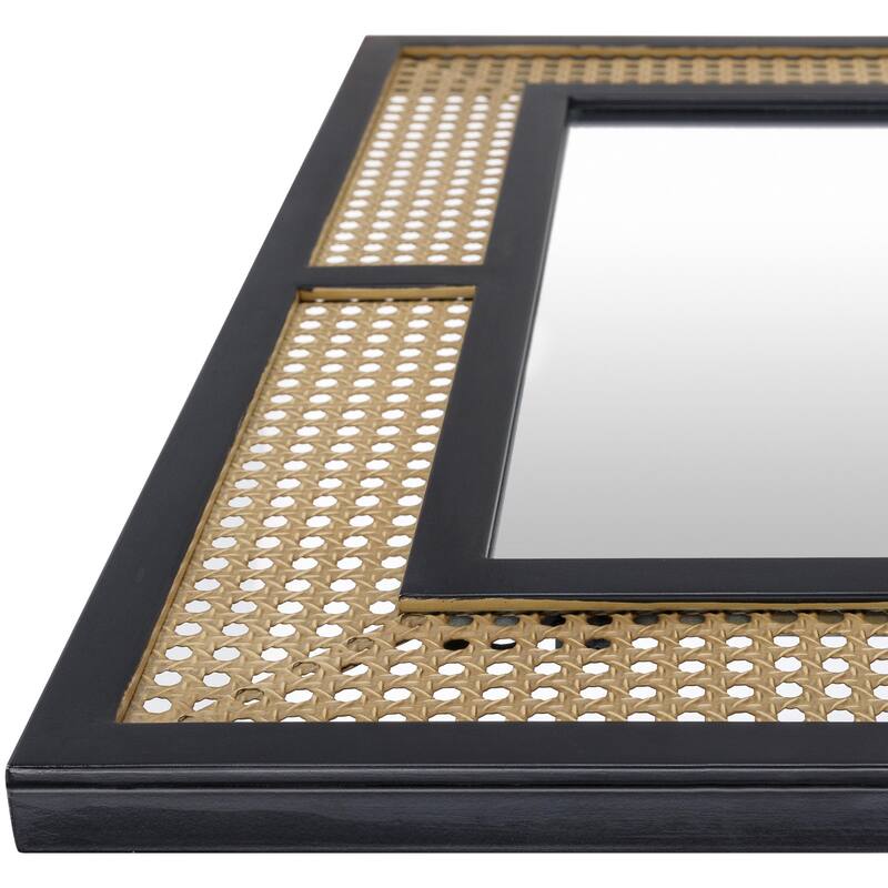 Aviva Modern Boho Cane & Black Rectangular Wall Mirror