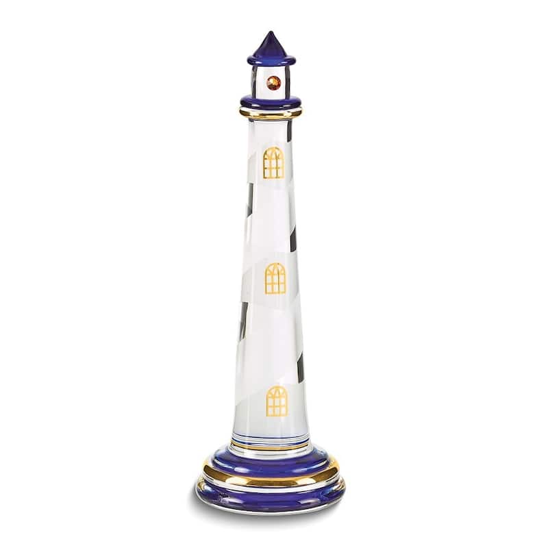 Curata Blue Lighthouse Handcrafted Glass Figurine with 22k Gold Trim