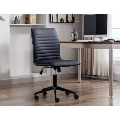 Porthos Home Bron Faux Leather Armless Office Chair with Steel Roller Base, Tilt Mechanism