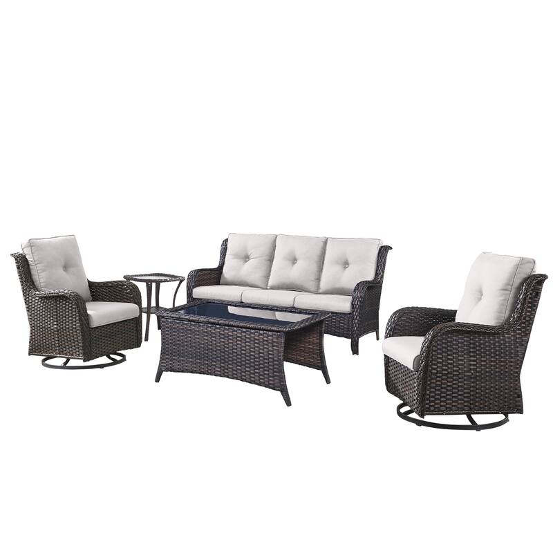 Pocassy 5 Pieces Outdoor 4 Inch Sofa Swivel Chairs Table