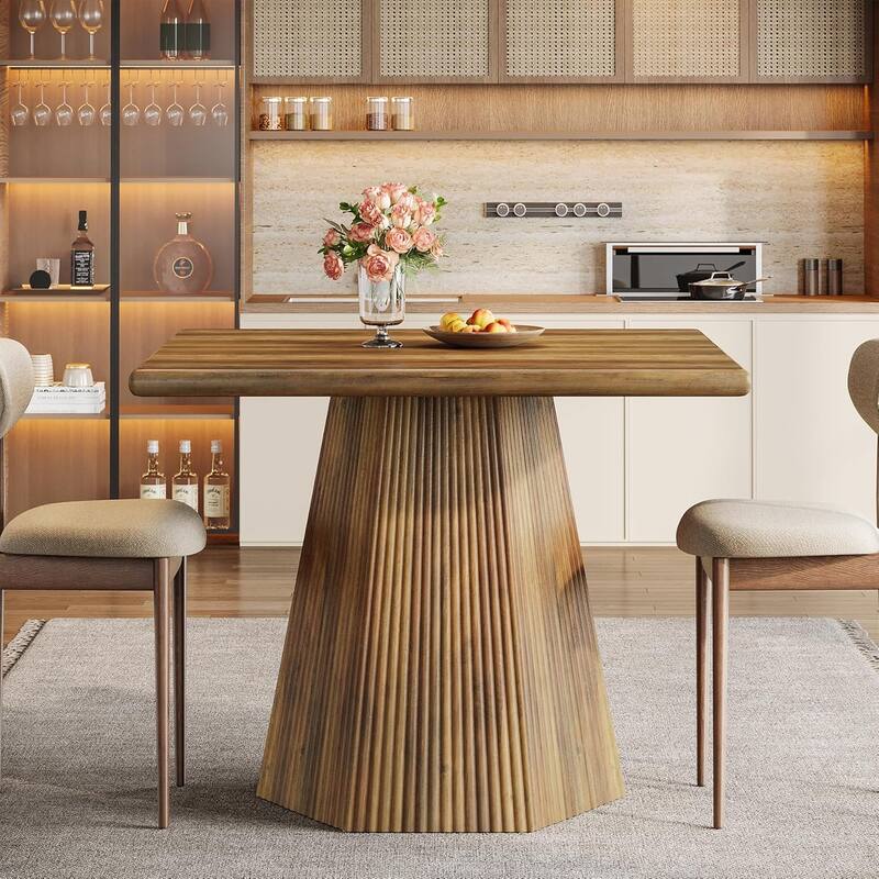 31.5 Square Dining Table Kitchen Table with Fluted Pedestal Base