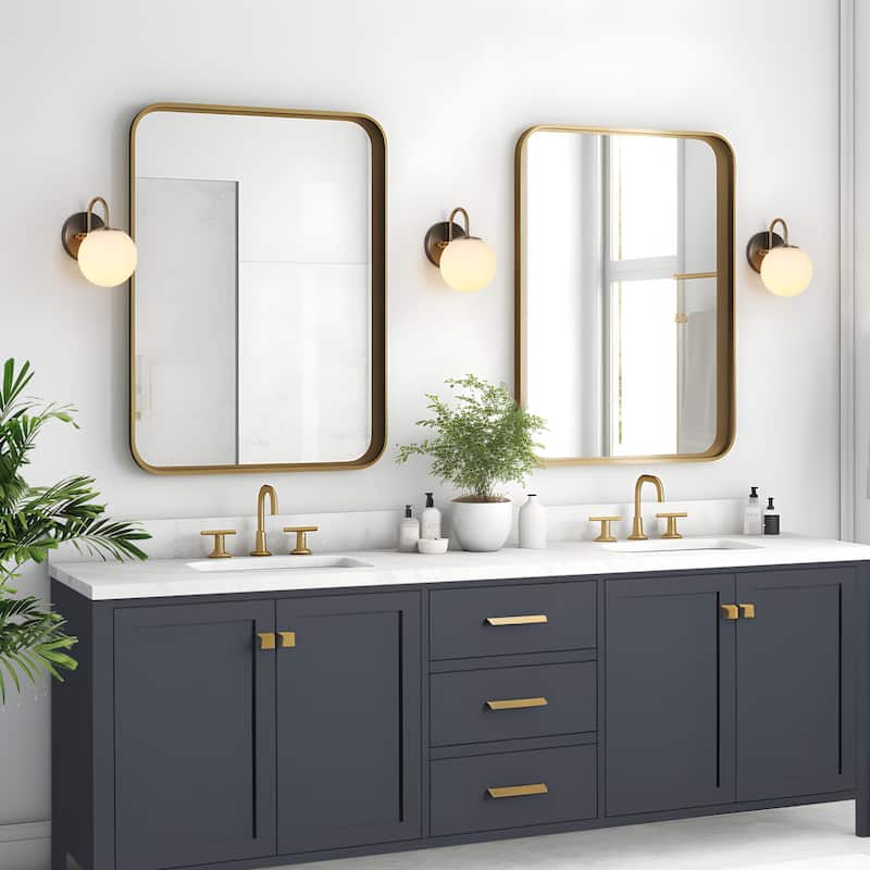 Aladari Modern Gold 1-Light Bathroom Vanity Light Opal Glass Wall Sconces - W 5.3" x H 8.5"