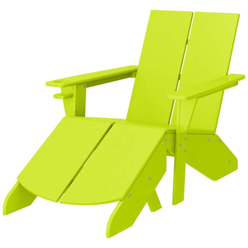 Coastin Modern Poly Adirondack Chair With Ottoman - Lime