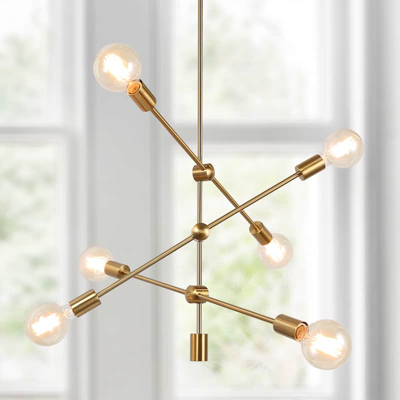 Modern Sputnik Chandelier Rotating Arms 6-light Electroplated Brass Gold for Kitchen Island